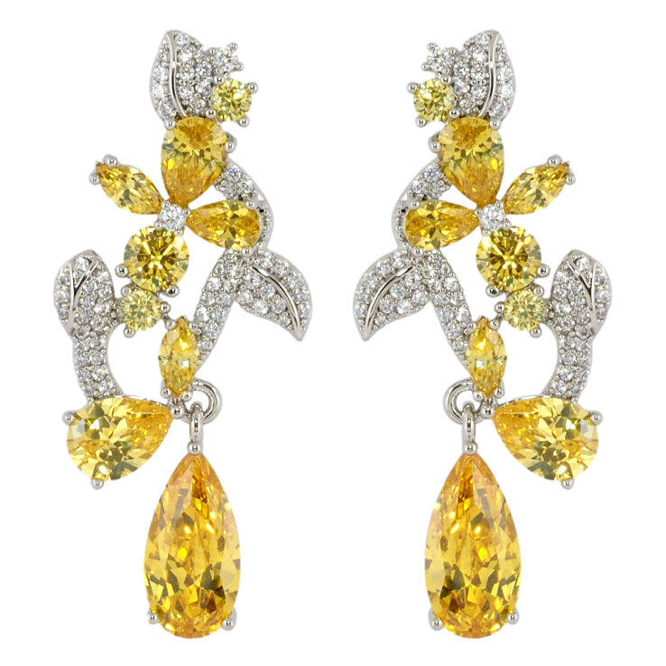 Серьги Xuping Родий пусеты Цветочный узор с инкрустацией цирконием и желтыми фианитами фото №7