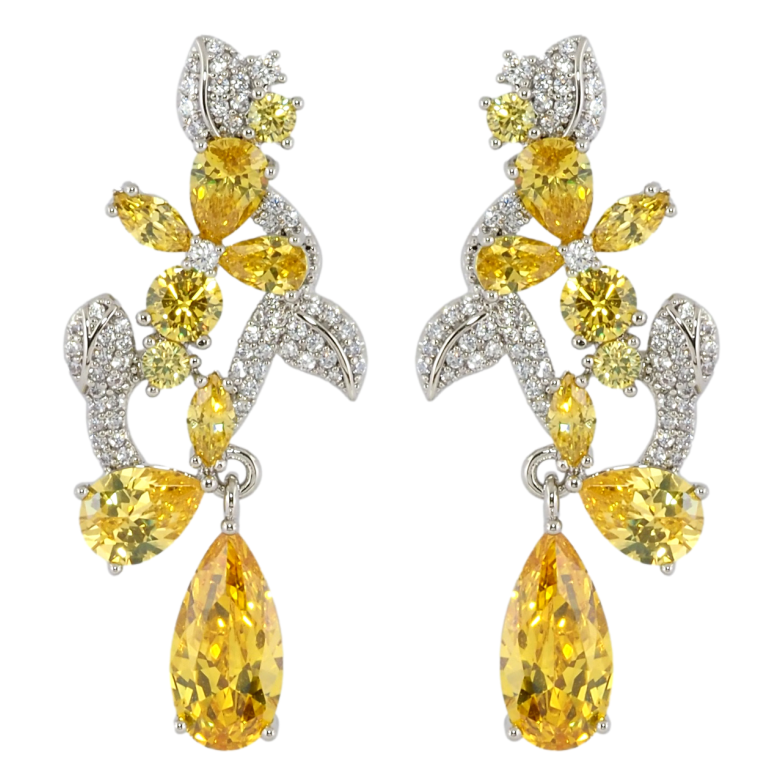Серьги Xuping Родий пусеты Цветочный узор с инкрустацией цирконием и желтыми фианитами фото №1 Серьги Xuping Родий пусеты Цветочный узор с инкрустацией цирконием и желтыми фианитами фото №1