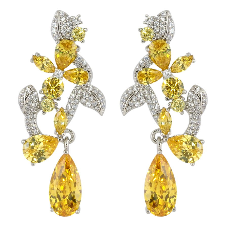 Серьги Xuping Родий пусеты Цветочный узор с инкрустацией цирконием и желтыми фианитами фото №1 Серьги Xuping Родий пусеты Цветочный узор с инкрустацией цирконием и желтыми фианитами фото №1