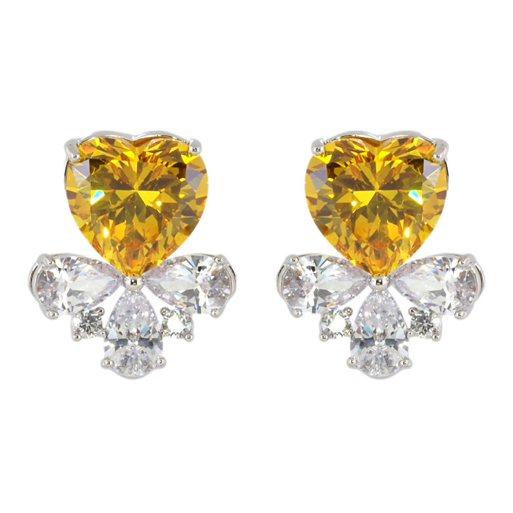 Серьги Xuping Родий пусеты Желтые кристальные сердечки с цирконием фото №5