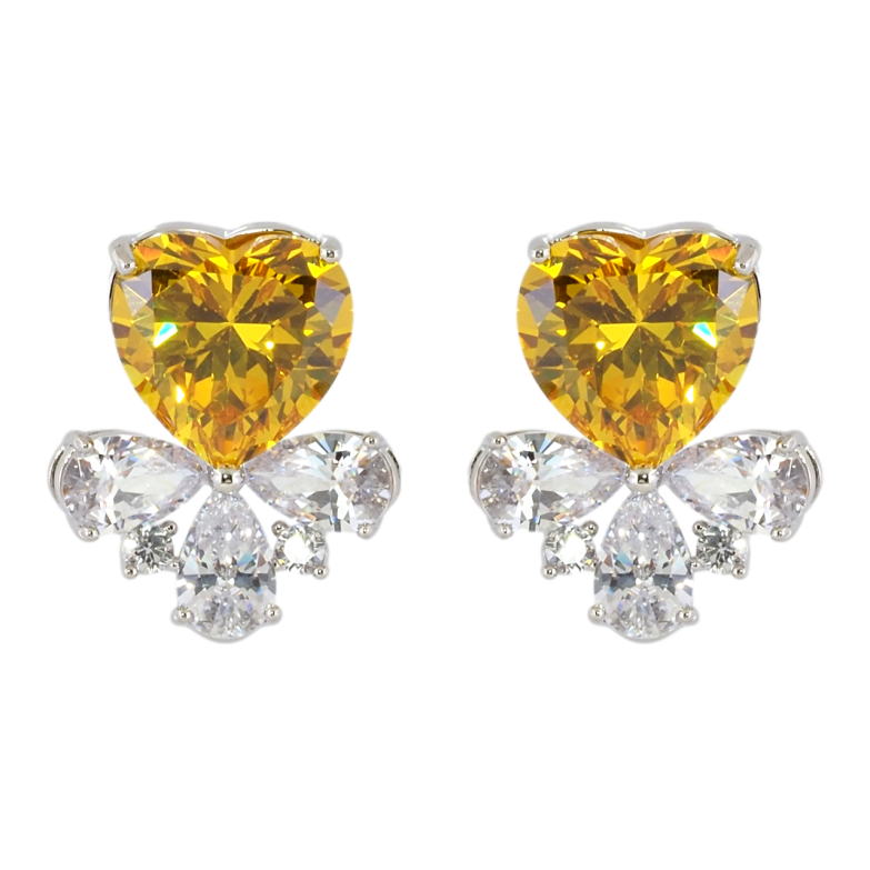 Сережки Xuping Родій пусети Жовті кришталеві сердечка з цирконієм фото №1