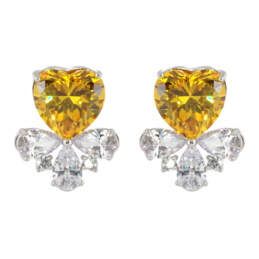 Серьги Xuping Родий пусеты Желтые кристальные сердечки с цирконием фото №1
