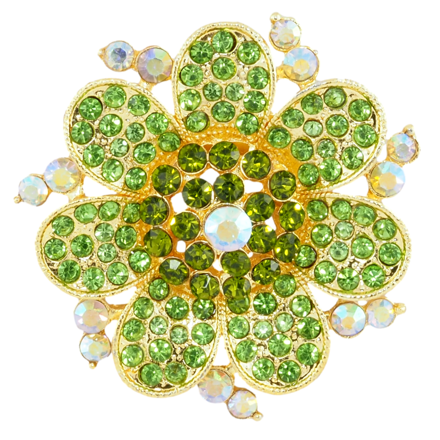 Брошка Квітка з зеленими стразами фото №1 Брошка Квітка з зеленими стразами фото №1