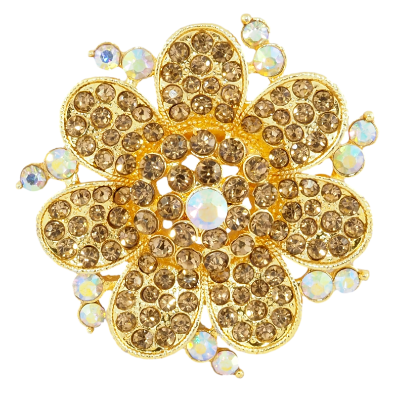 Брошка Квітка з золотистими стразами фото №1 Брошка Квітка з золотистими стразами фото №1