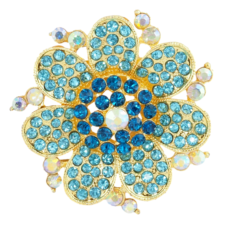 Брошь Цветок с бирюзовыми стразами фото №1 Брошь Цветок с бирюзовыми стразами фото №1