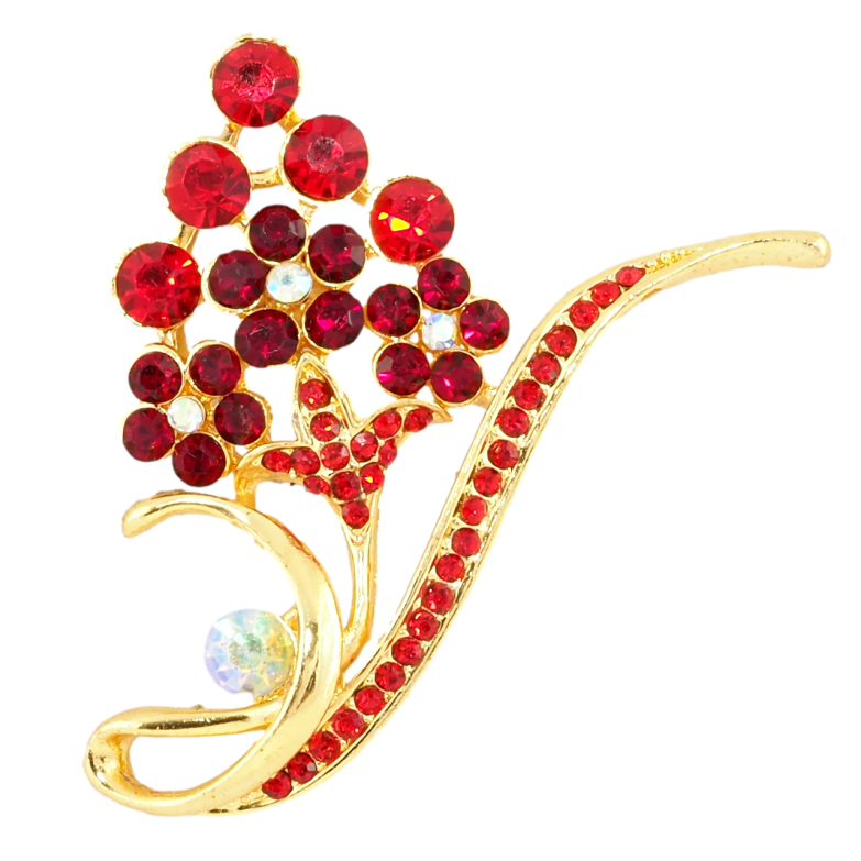 Брошка Квіткова композиція з червоними стразами фото №1