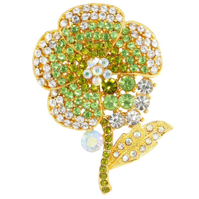 Брошь Цветок с зелеными стразами фото №1 Брошь Цветок с зелеными стразами фото №1