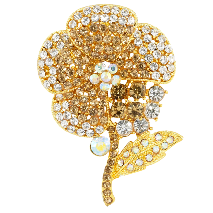 Брошка Квітка з золотистими стразами фото №19 Брошка Квітка з золотистими стразами фото №19