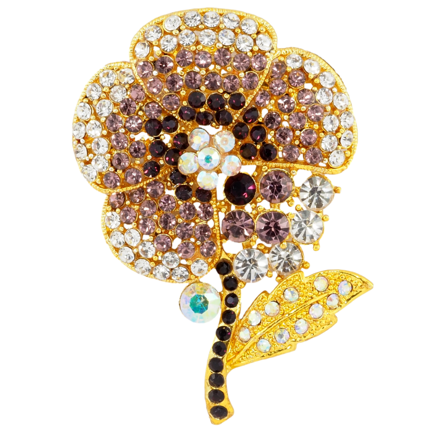 Брошка Квітка з бордовими стразами фото №1 Брошка Квітка з бордовими стразами фото №1