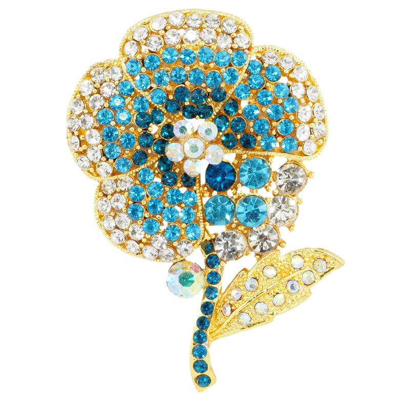 Брошь Цветок с бирюзовыми стразами фото №1 Брошь Цветок с бирюзовыми стразами фото №1