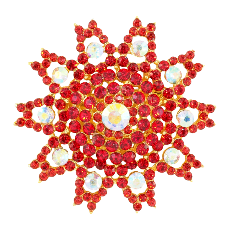 Брошь Снежинка с красными стразами фото №1