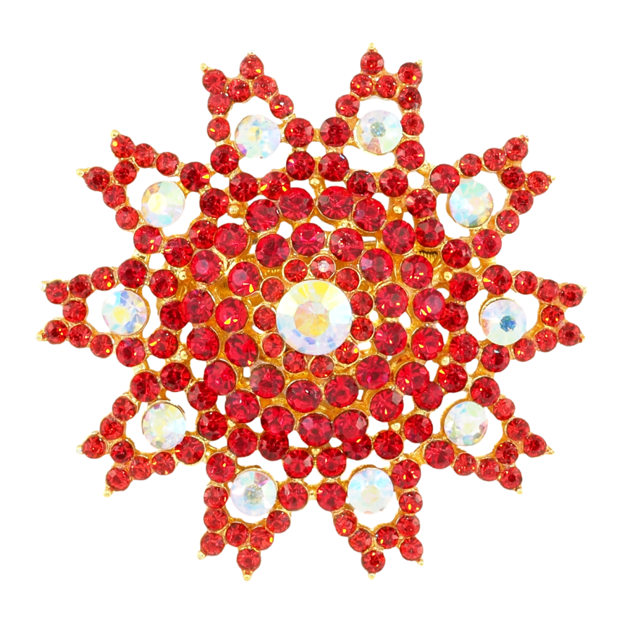 Брошка Сніжинка з червоними стразами фото №1 Брошка Сніжинка з червоними стразами фото №1