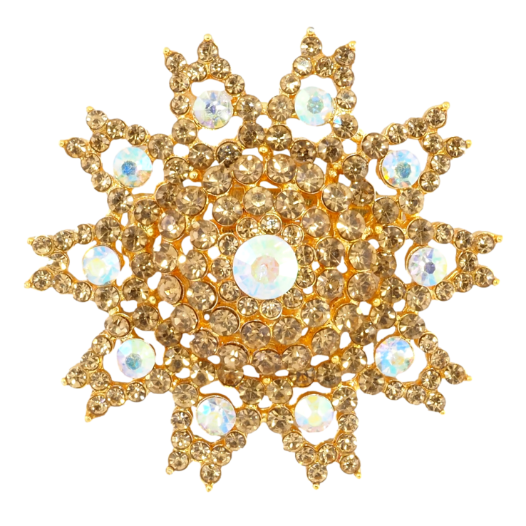 Брошка Сніжинка з золотистими стразами фото №9 Брошка Сніжинка з золотистими стразами фото №9