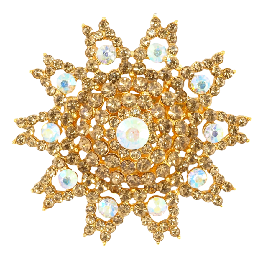 Брошка Сніжинка з золотистими стразами фото №1 Брошка Сніжинка з золотистими стразами фото №1