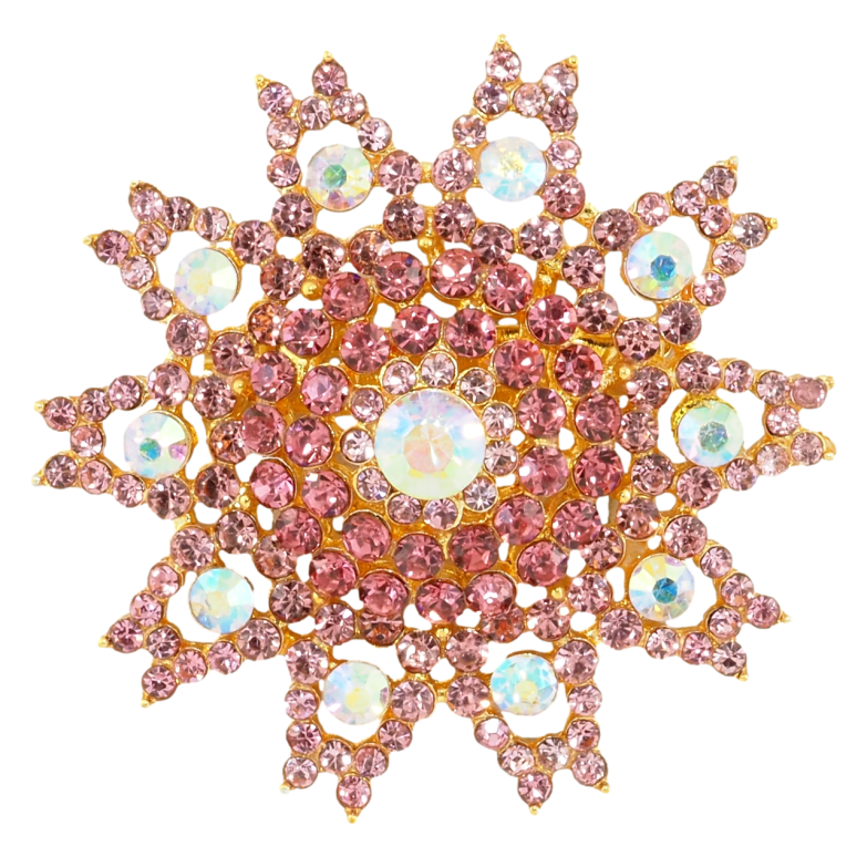 Брошка Сніжинка з рожевими стразами фото №1 Брошка Сніжинка з рожевими стразами фото №1