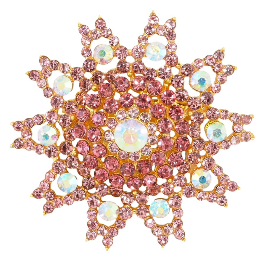 Брошка Сніжинка з рожевими стразами фото №1 Брошка Сніжинка з рожевими стразами фото №1