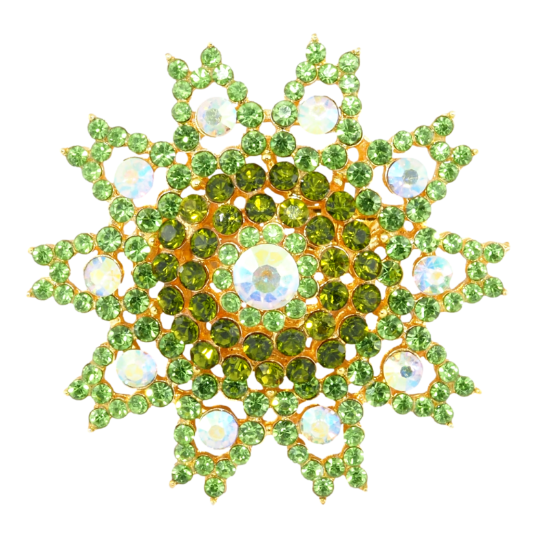 Брошь Снежинка с зелеными стразами фото №1 Брошь Снежинка с зелеными стразами фото №1