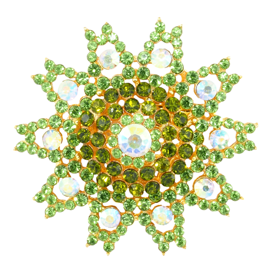 Брошка Сніжинка з зелеными стразами фото №1 Брошка Сніжинка з зелеными стразами фото №1