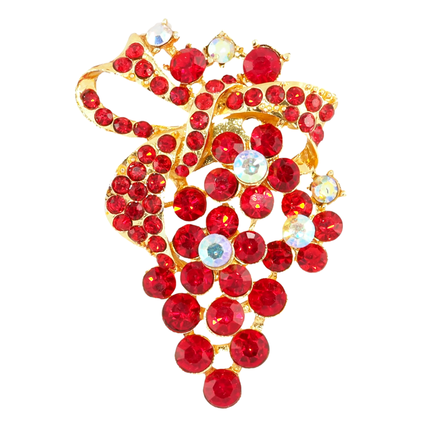 Брошка Квіткове гроно з червоними стразами фото №1 Брошка Квіткове гроно з червоними стразами фото №1