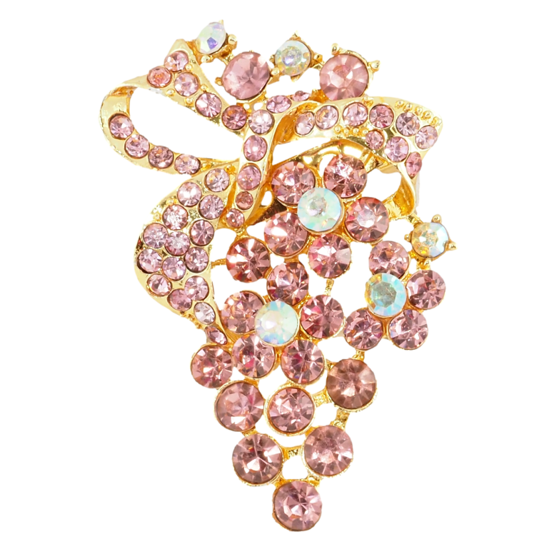 Брошь Цветочная гроздь с розовыми стразами фото №1 Брошь Цветочная гроздь с розовыми стразами фото №1
