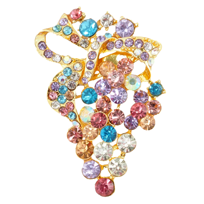 Брошка Квіткове гроно з різнокольоровими стразами фото №1