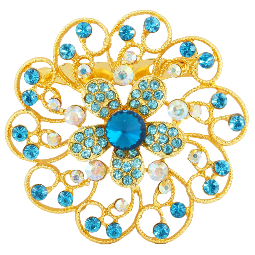 Брошка Квітка з бірюзовими стразами фото №1 Брошка Квітка з бірюзовими стразами фото №1