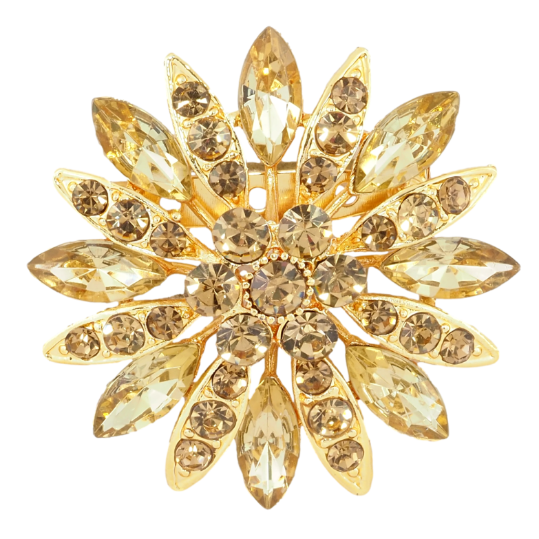 Брошка Квітка з золотистими стразами фото №1 Брошка Квітка з золотистими стразами фото №1