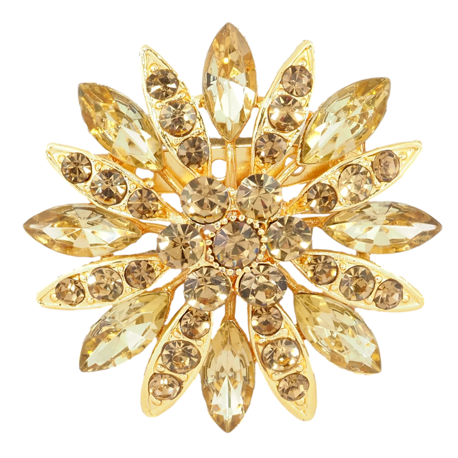 Брошка Квітка з золотистими стразами фото №1 Брошка Квітка з золотистими стразами фото №1