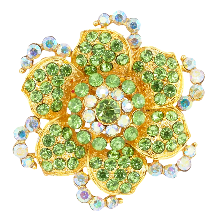 Брошка Квітка з зеленими стразами фото №1 Брошка Квітка з зеленими стразами фото №1