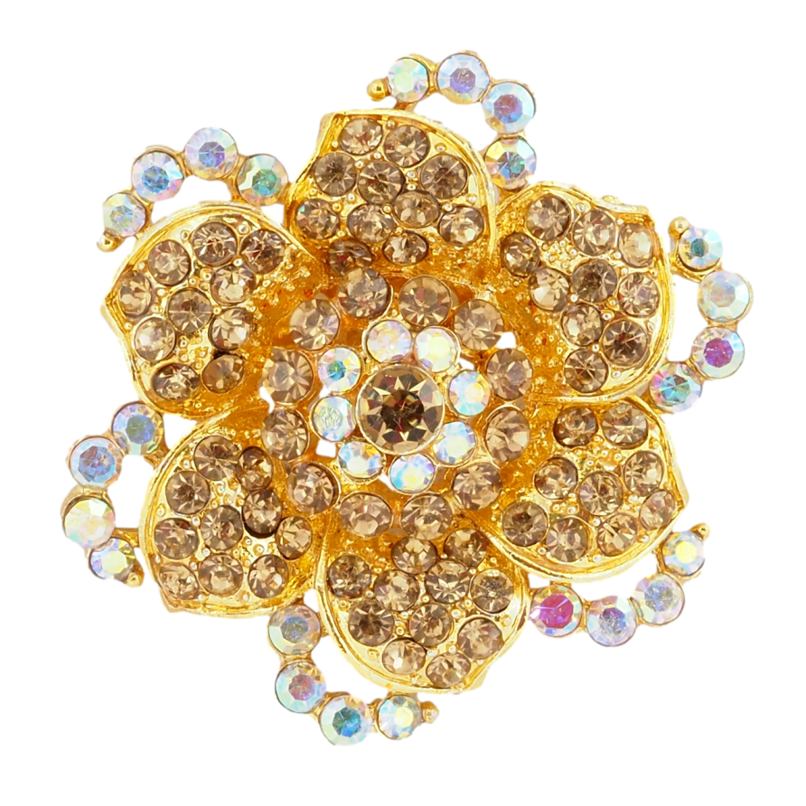 Брошка Квітка з золтистими стразами фото №1 Брошка Квітка з золтистими стразами фото №1