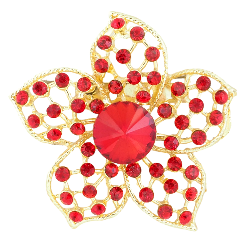 Брошка Квітка з червоними стразами ІРЖАВА ГОЛКА! фото №1 Брошка Квітка з червоними стразами ІРЖАВА ГОЛКА! фото №1