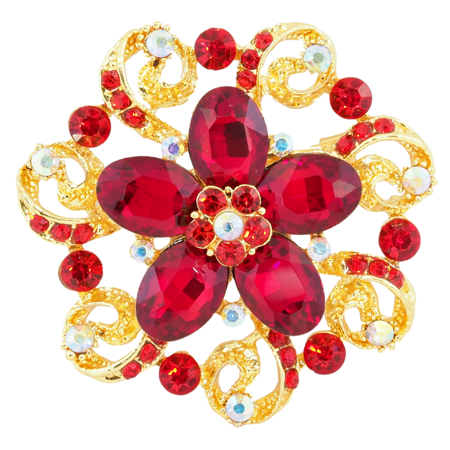Брошка Квітка з червоними стразами фото №1 Брошка Квітка з червоними стразами фото №1