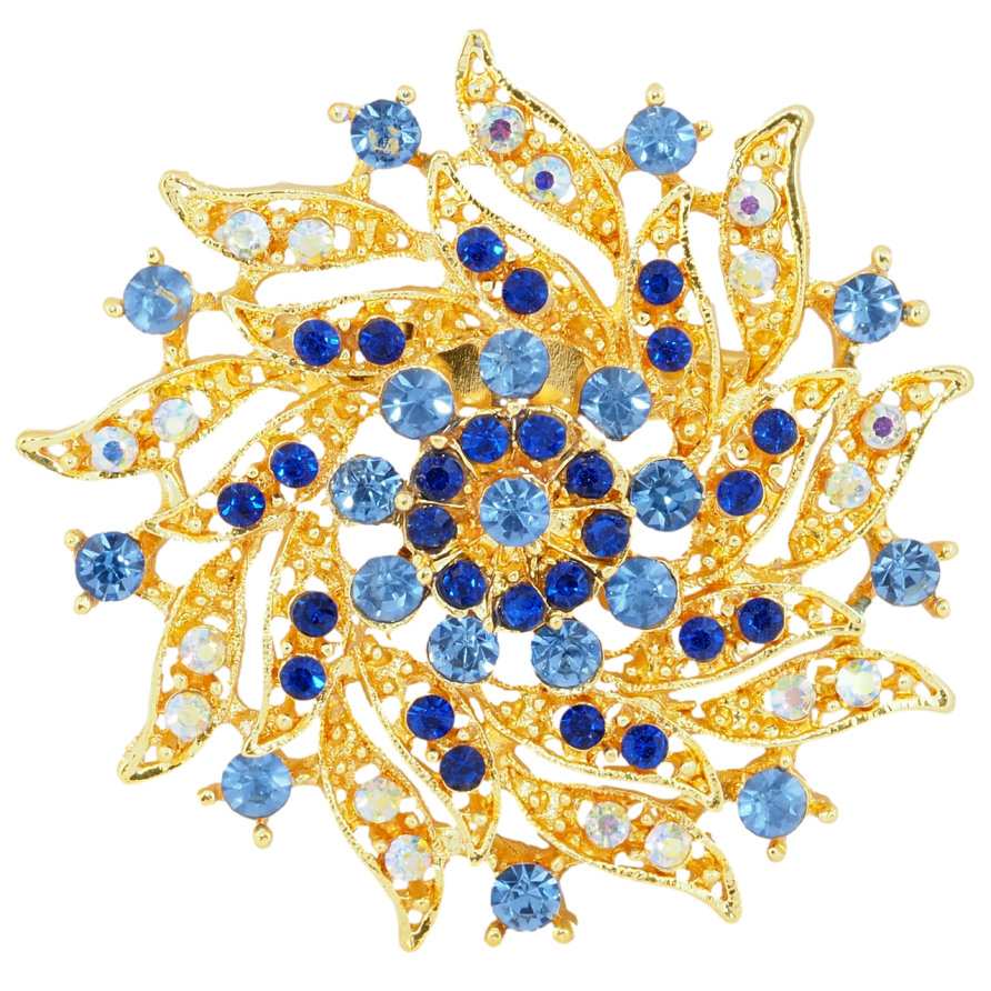Брошь Цветок с синими стразами фото №1 Брошь Цветок с синими стразами фото №1