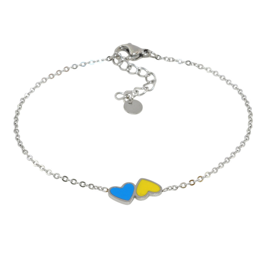 Браслет Xuping TTM Stainless Steel колір Родій Серця жовто-блакитні розмір 17.5-20.5см х 1мм фото №1