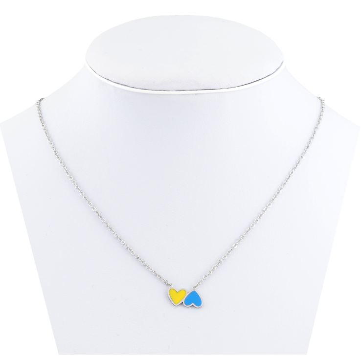 Підвіска на ланцюжку Xuping TTM Stainless Steel колір Родій Сердечки жовто-блакитні довжина 37-42см х 1мм фото №6