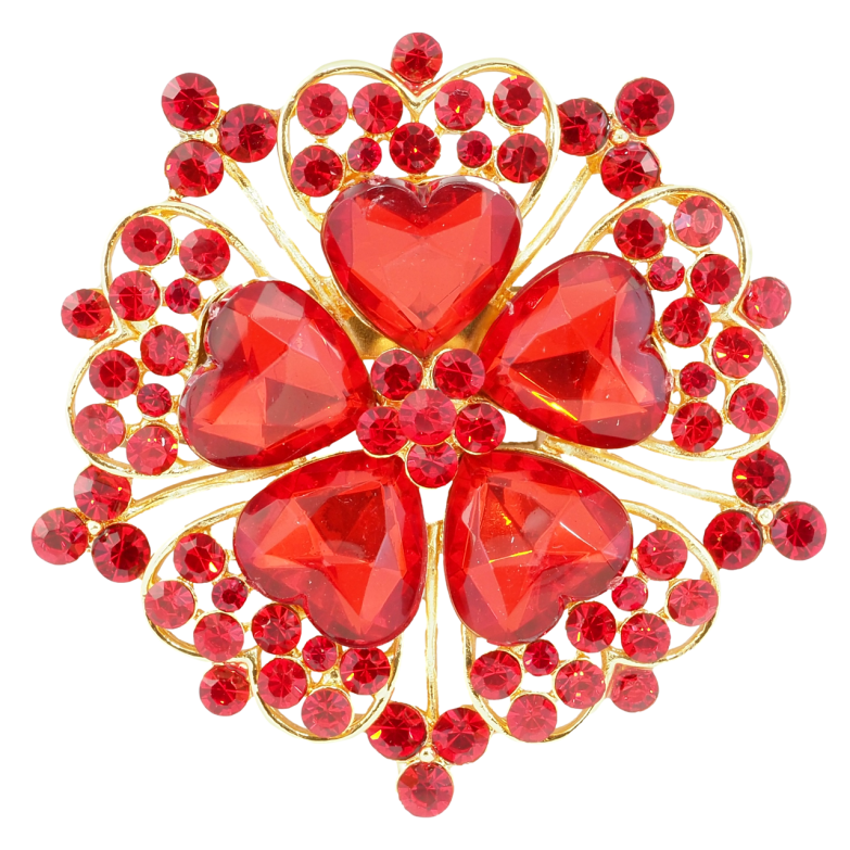 Брошка Квітка з червоними стразами фото №5