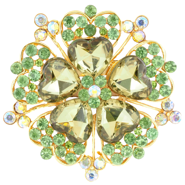 Брошка Квітка з зеленими стразами фото №1