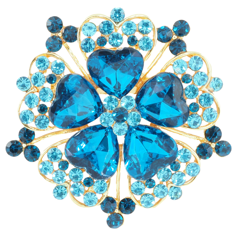 Брошь Цветок с бирюзовыми стразами фото №1