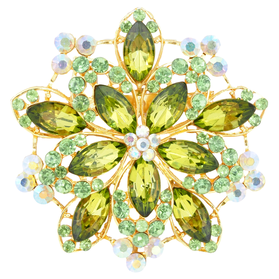 Брошка Квітка з зеленими стразами фото №1 Брошка Квітка з зеленими стразами фото №1