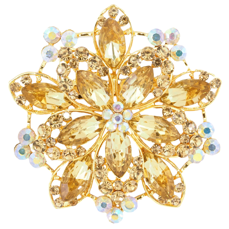 Брошь Цветок с золотистыми стразами фото №1