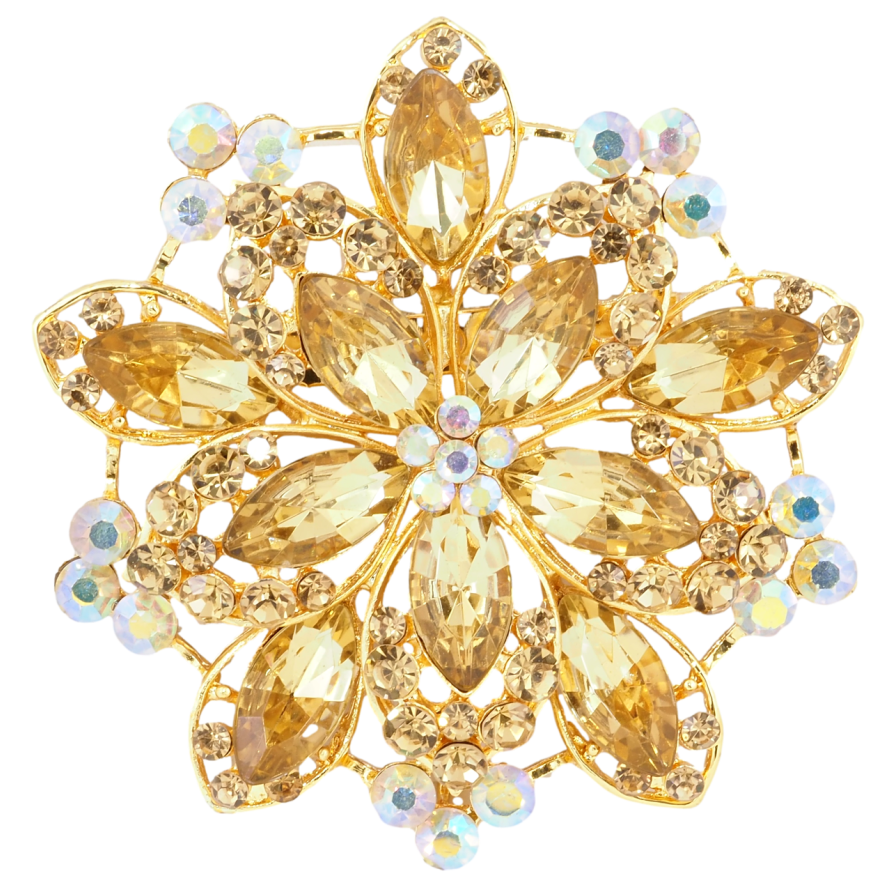 Брошь Цветок с золотистыми стразами фото №1 Брошь Цветок с золотистыми стразами фото №1
