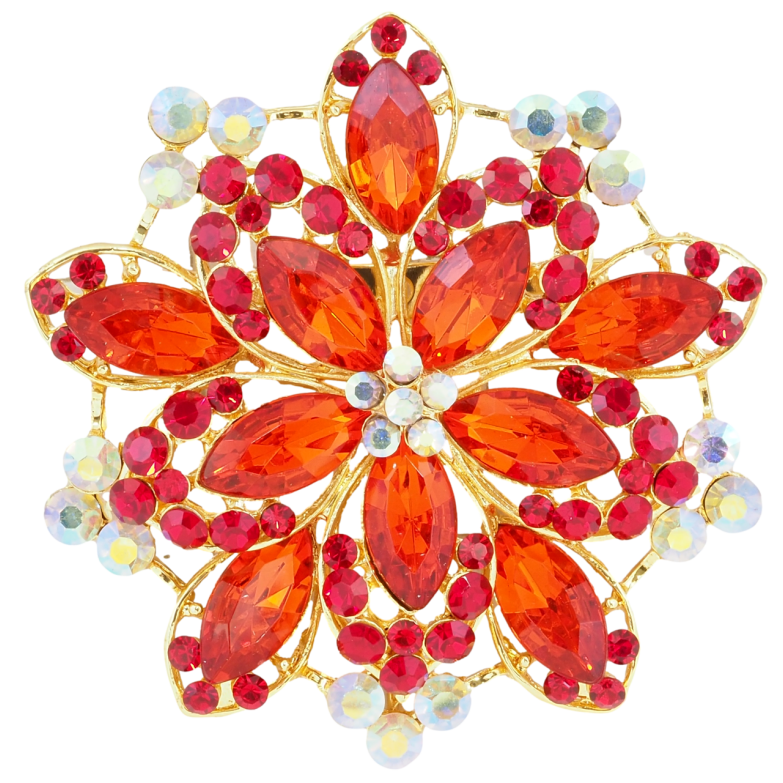 Брошка Квітка з червоними стразами фото №5
