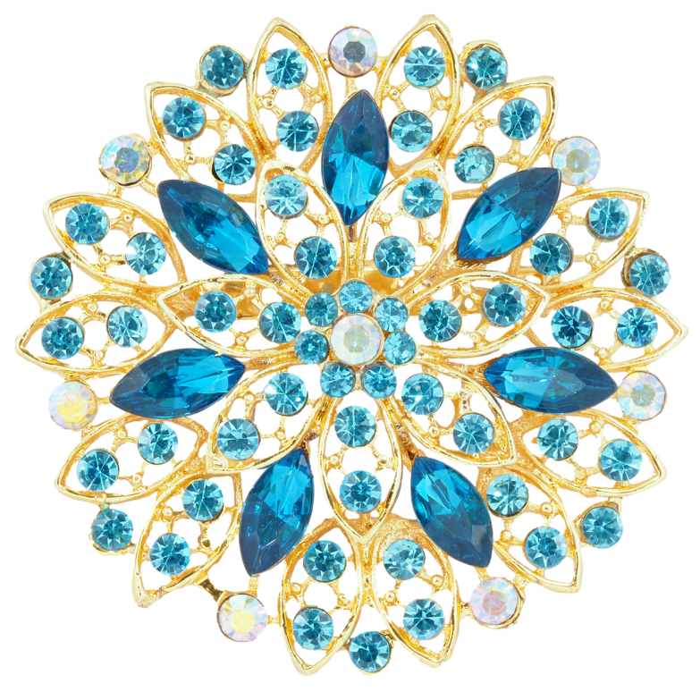 Брошка Квітка з бірюзовими стразами фото №1