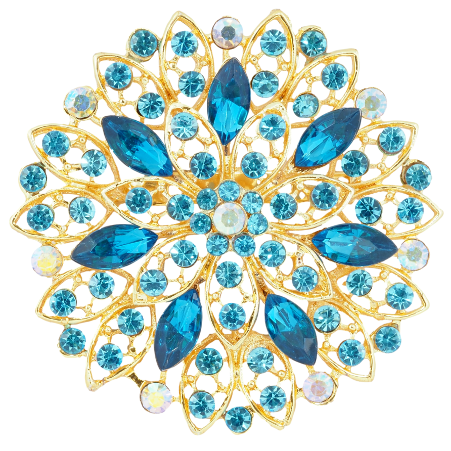 Брошка Квітка з бірюзовими стразами фото №1 Брошка Квітка з бірюзовими стразами фото №1