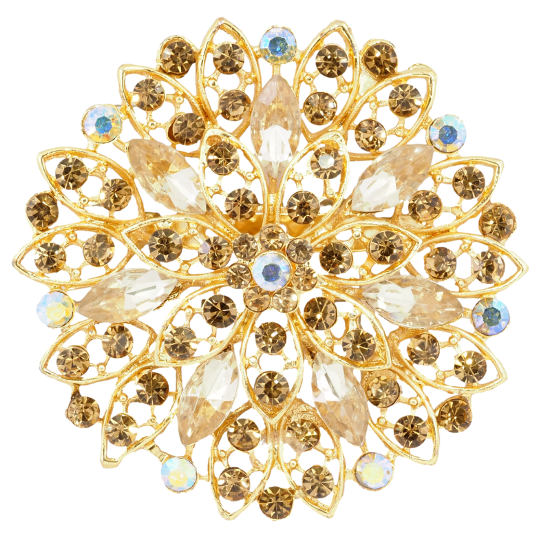 Брошка Квітка з золотистими стразами фото №1 Брошка Квітка з золотистими стразами фото №1