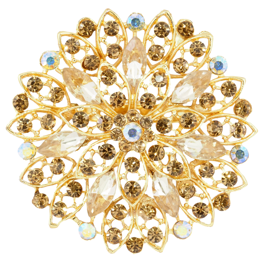 Брошка Квітка з золотистими стразами фото №1 Брошка Квітка з золотистими стразами фото №1
