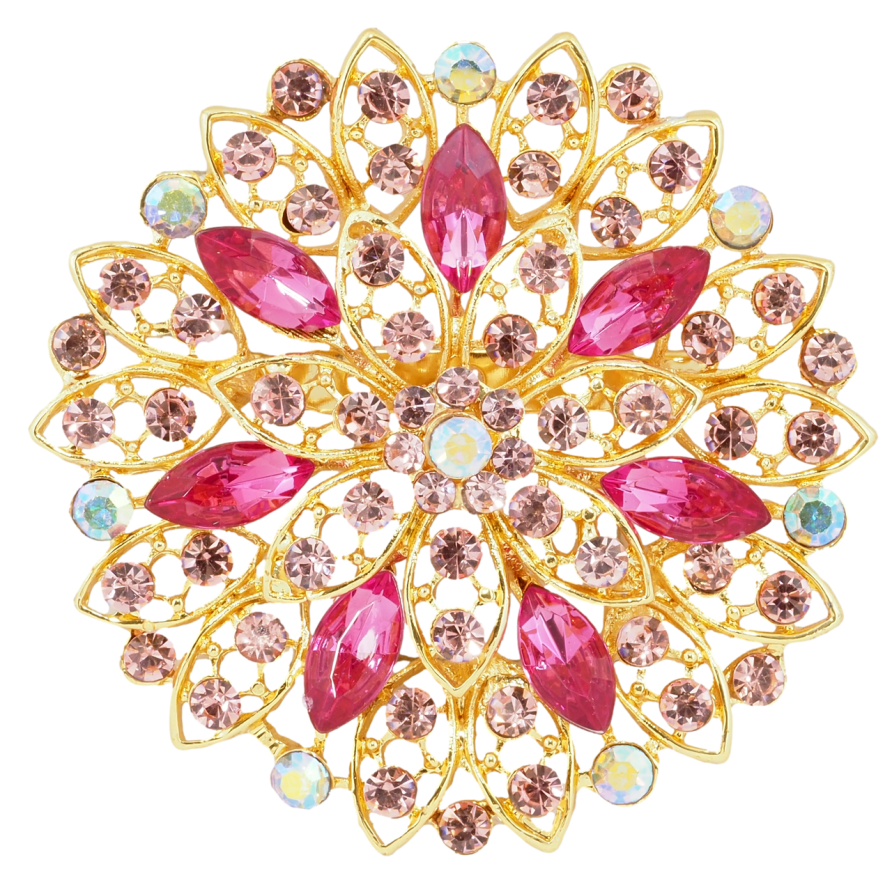 Брошка Квітка з рожевими стразами фото №1 Брошка Квітка з рожевими стразами фото №1