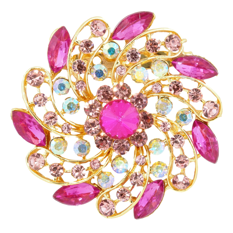 Брошь Цветок с розовыми стразами фото №1