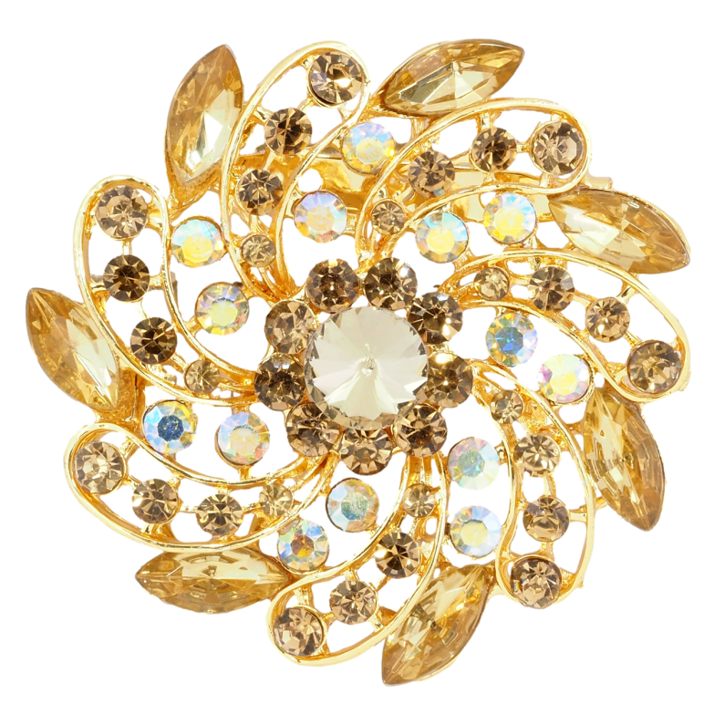 Брошка Квітка з золотистими стразами фото №1