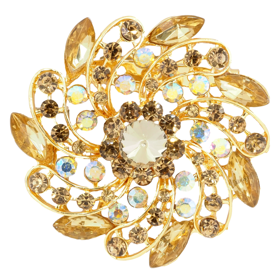 Брошка Квітка з золотистими стразами фото №1